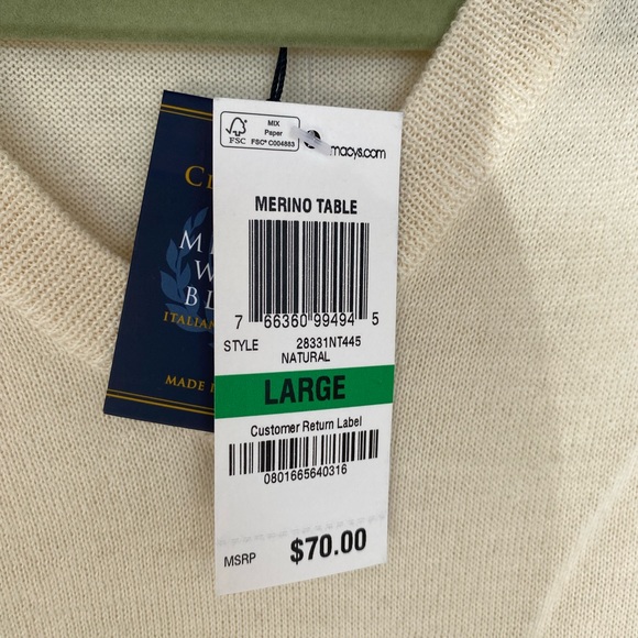 mens sweater Lightweight Merino Wool Mix V-Neck Sweater Large NWT - Picture 5 of 6